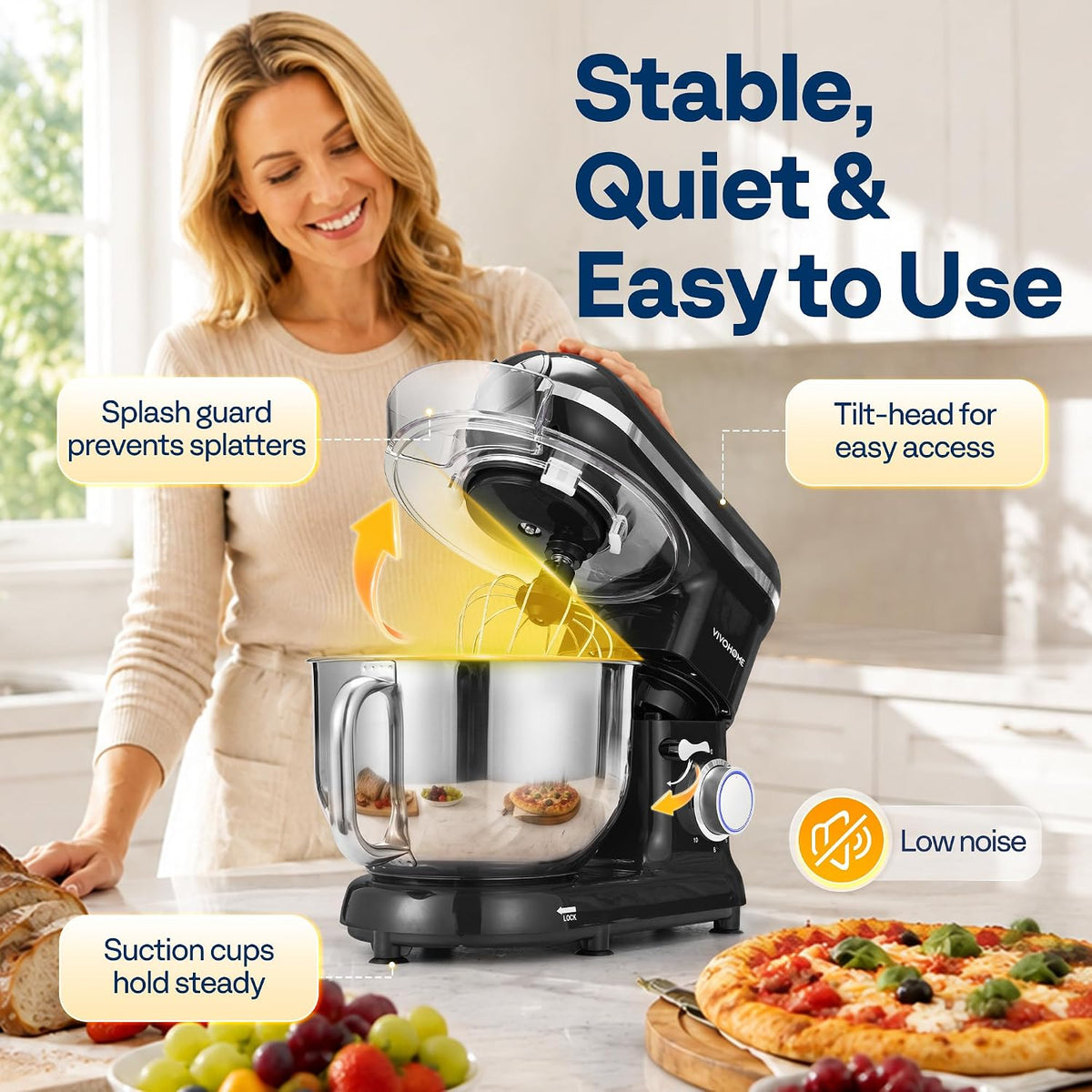 3-in-1 Stand Mixer, 6-Quart Tilt-Head Mixer, 10 Speeds, Black