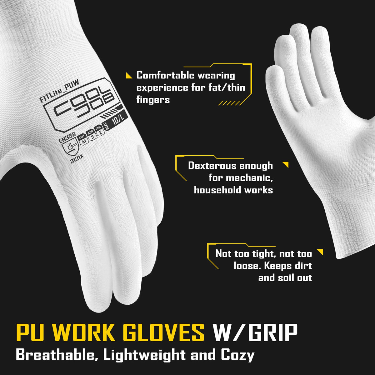60 Pairs Safety Work Gloves Pack Bulk with Grip PU Coating