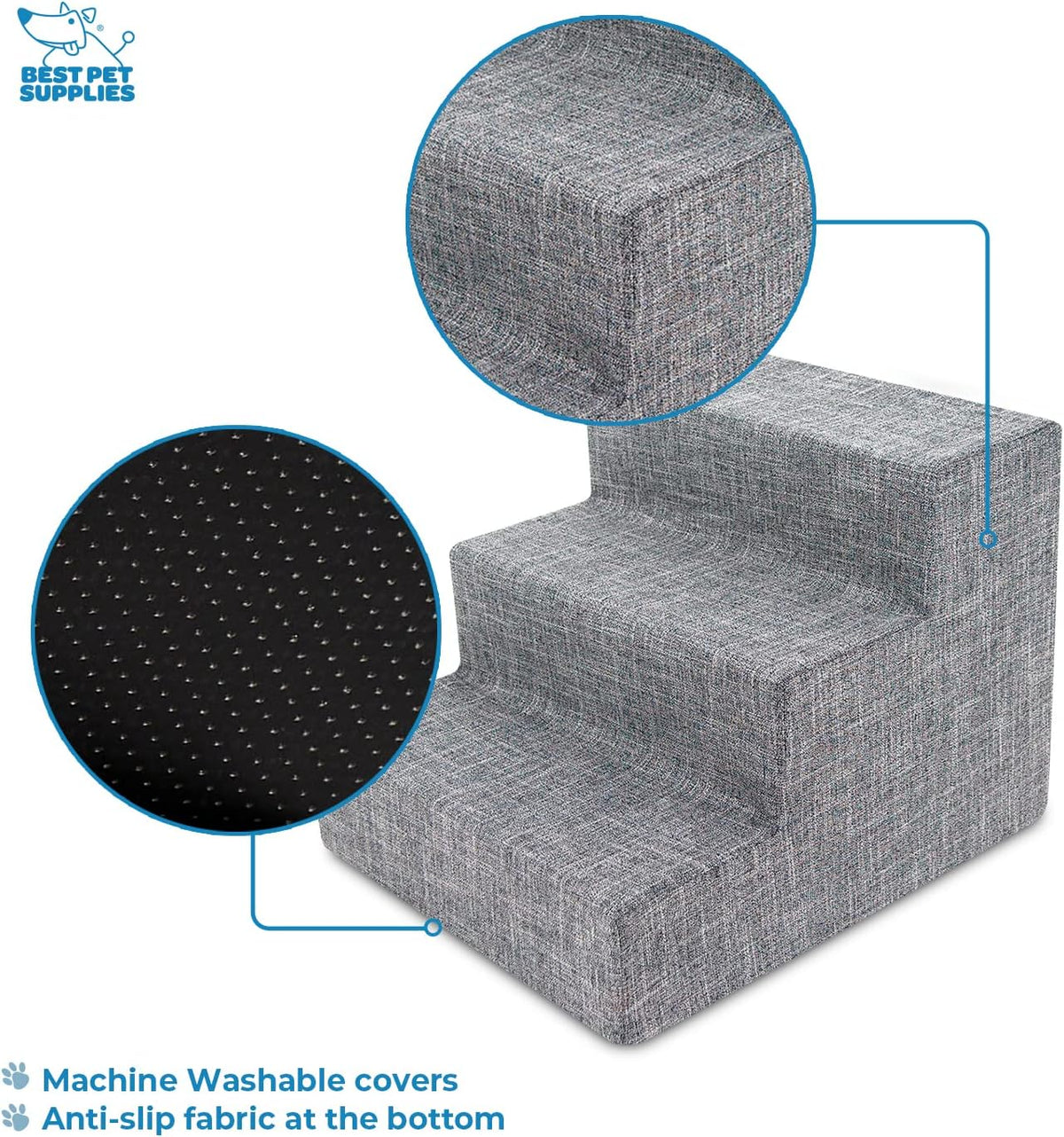 Foam Pet Steps Cover for Small Dogs and Cats, Portable Ramp Stairs for Couch, Sofa, and High Bed Climbing (Cover