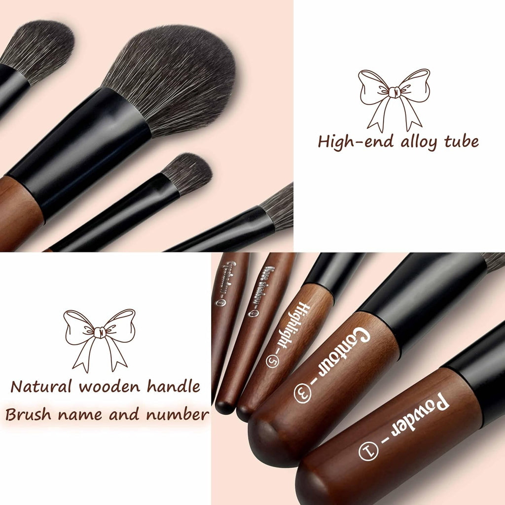 Travel Makeup Brush Set, 14 pcs Mini Makeup Brushes for Foundation, Powder, Eyeshadow, Highlight, Contour, Blush &