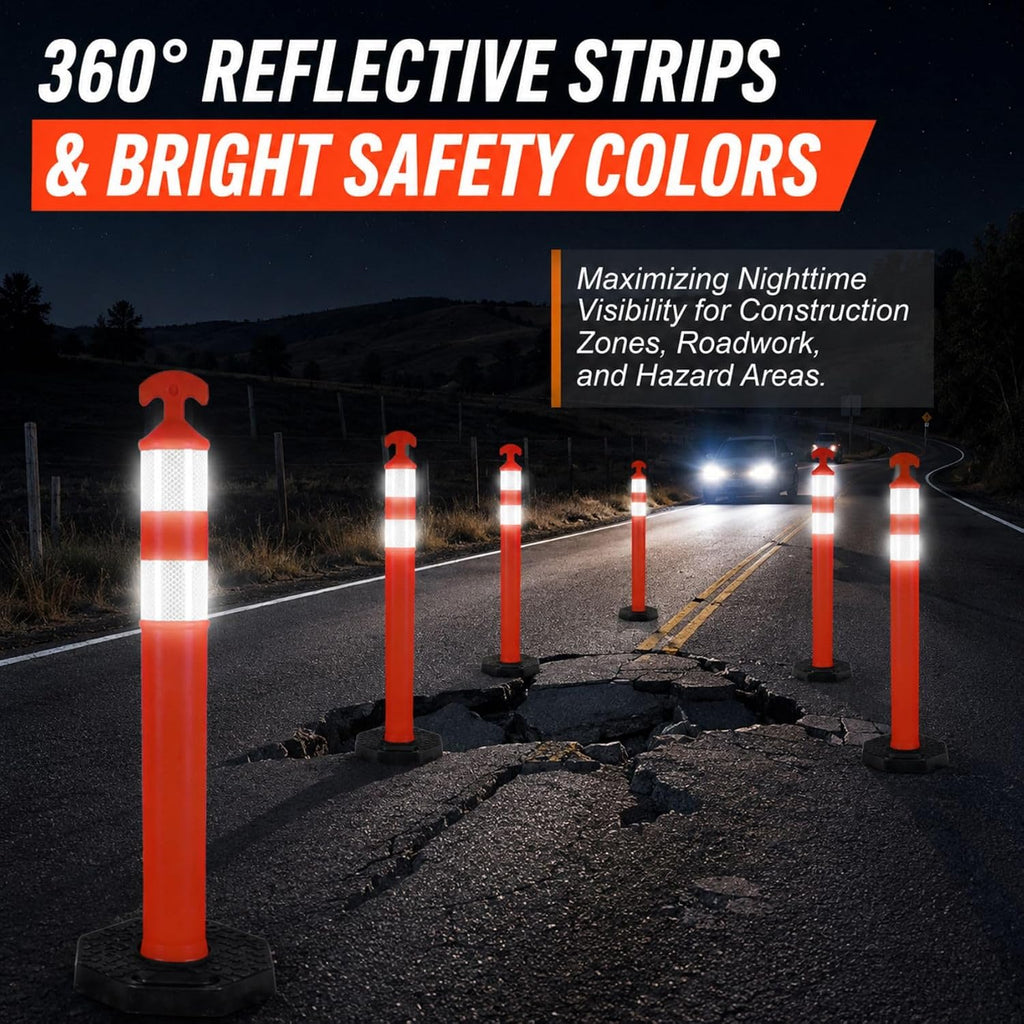 42" Traffic Delineator Posts,3 Pack Orange Safety Cones with Reflective Collars and Weighted Base for Road Safety