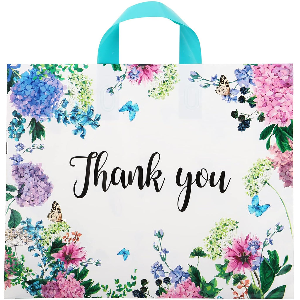 60 Pieces Thank You Gift Bags 12"x 15" with Soft Loop Handles, Floral Shopping Bags Reusable Plastic Shopping Bags