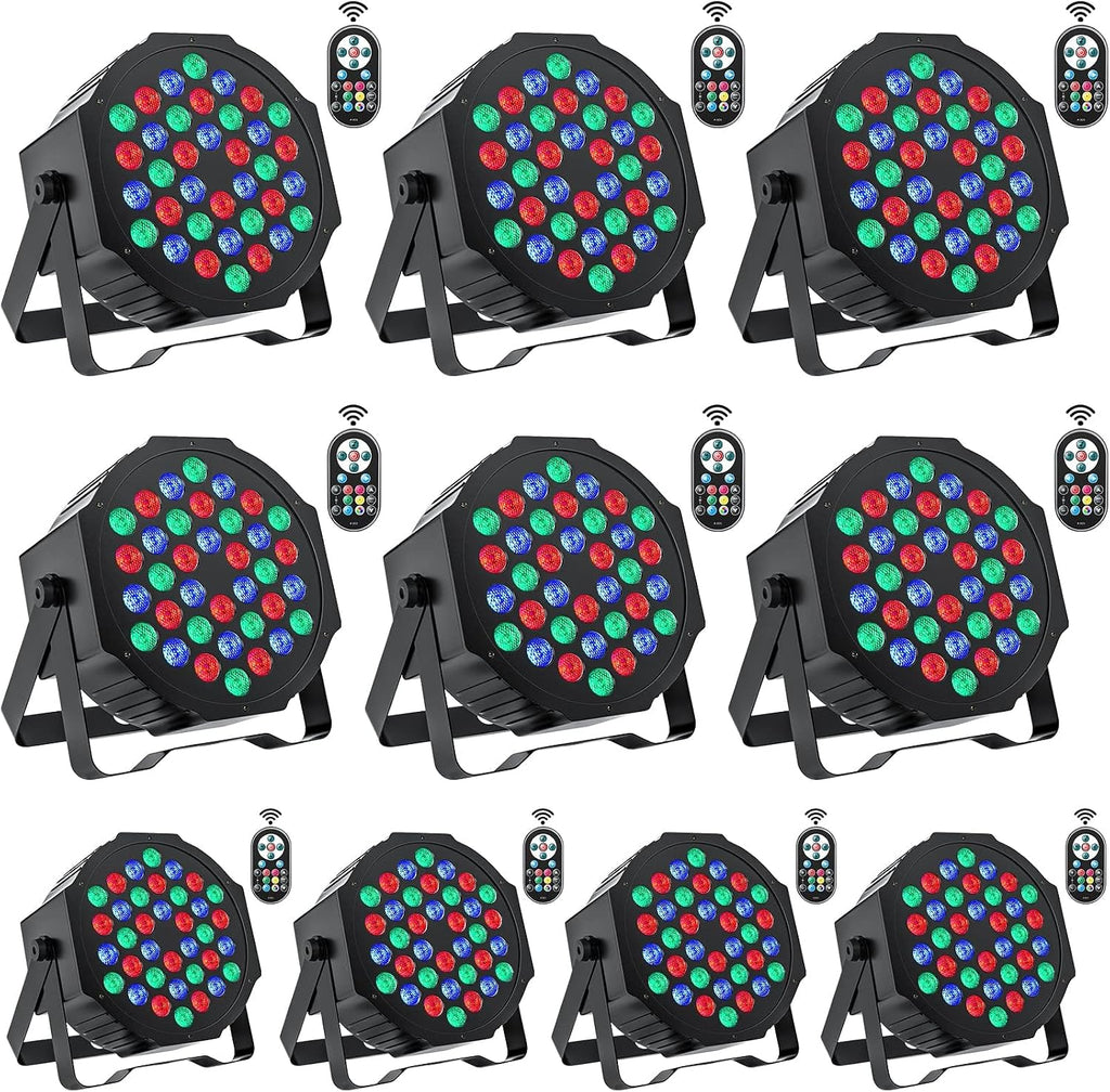 Stage Lights 10 Packs 36LED RGB LED Par Lights, 7 Channel DJ Party Lights with Remote Control & DMX Controller Sound