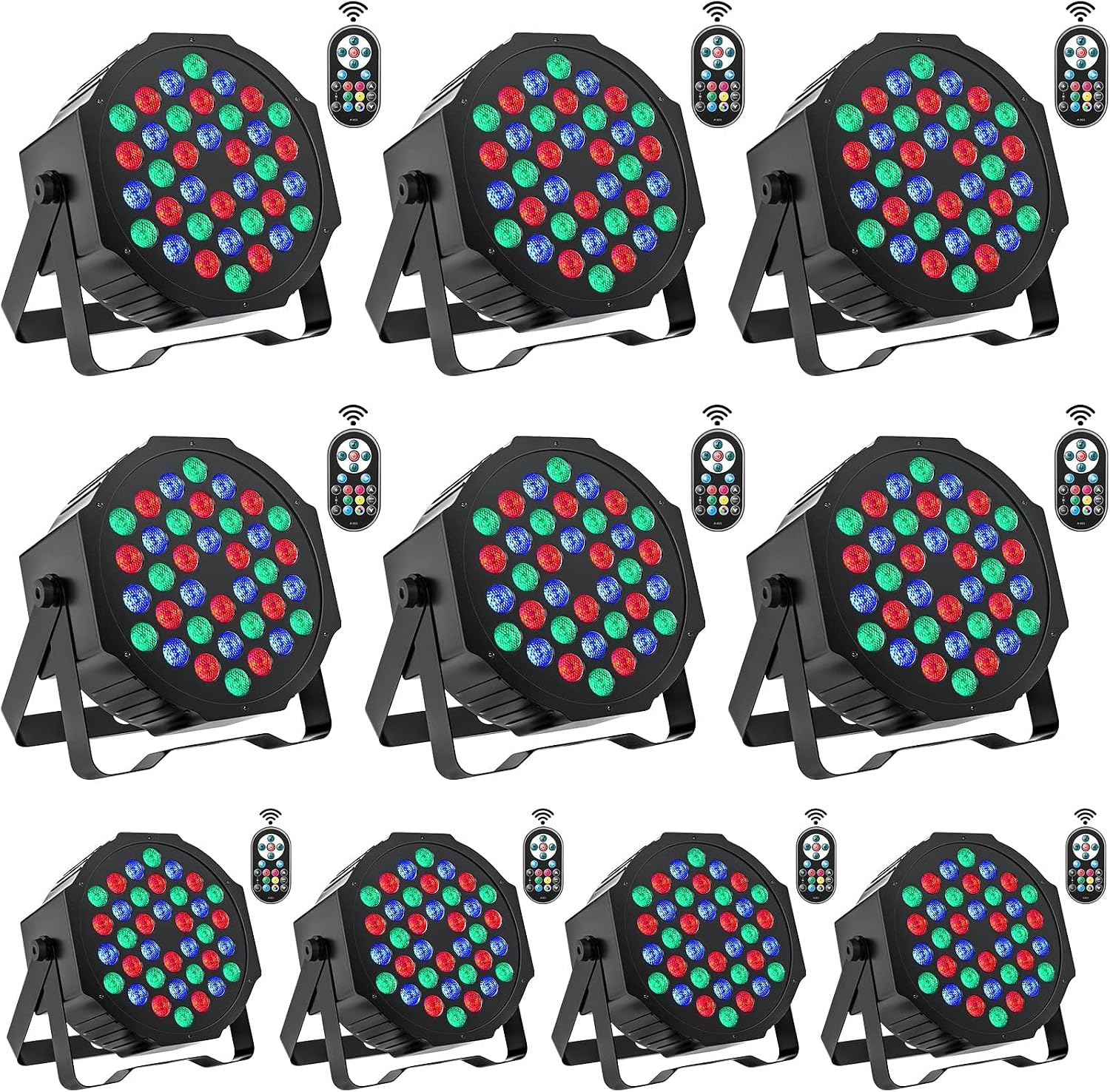 Stage Lights 10 Packs 36LED RGB LED Par Lights, 7 Channel DJ Party Lights with Remote Control & DMX Controller Sound