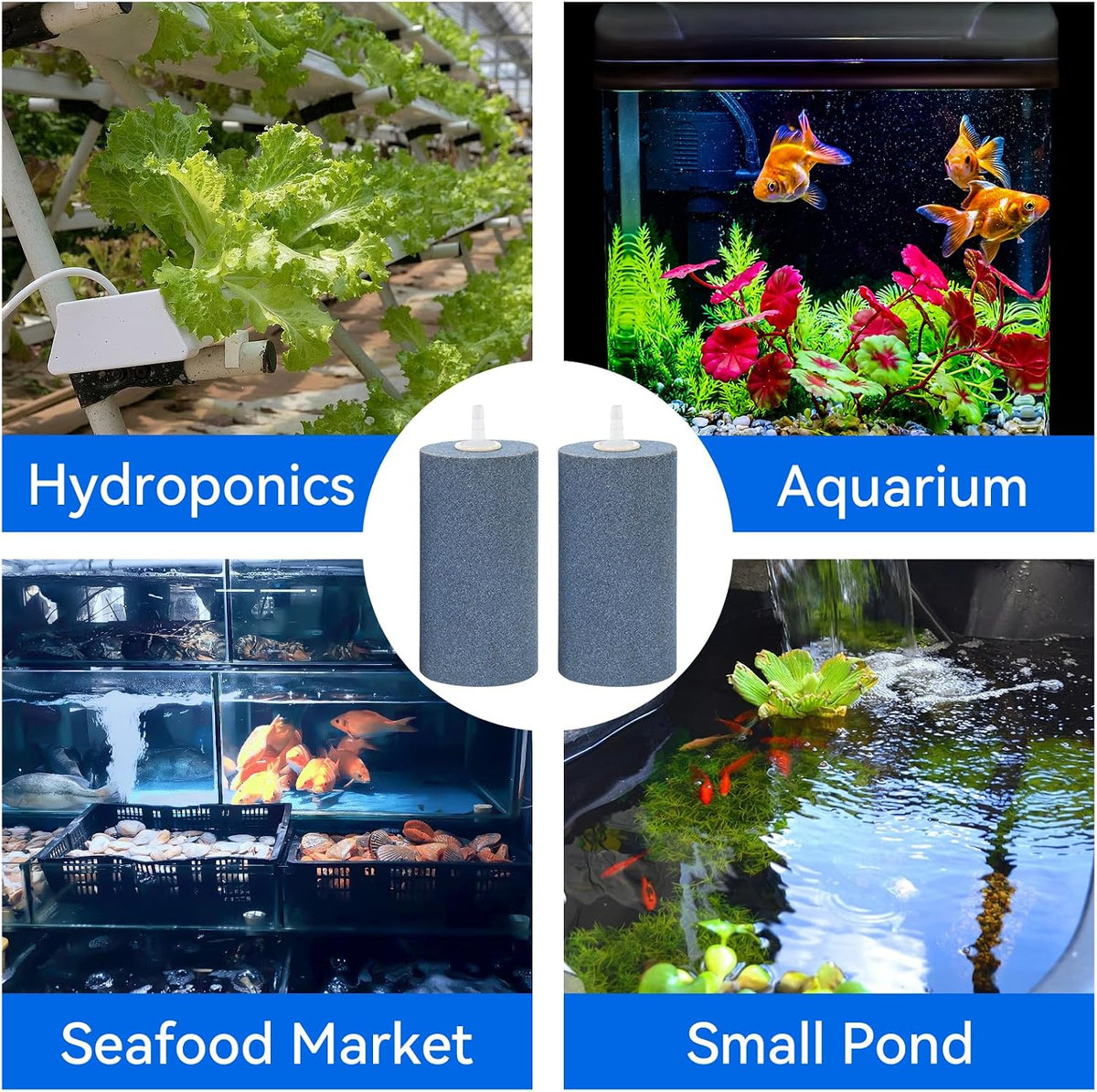Aquarium Air Stone 4x2 inch 2 Pack, Large Airstone, Aerator Bubble Diffuser, Air Pump Accessories for Aquariums