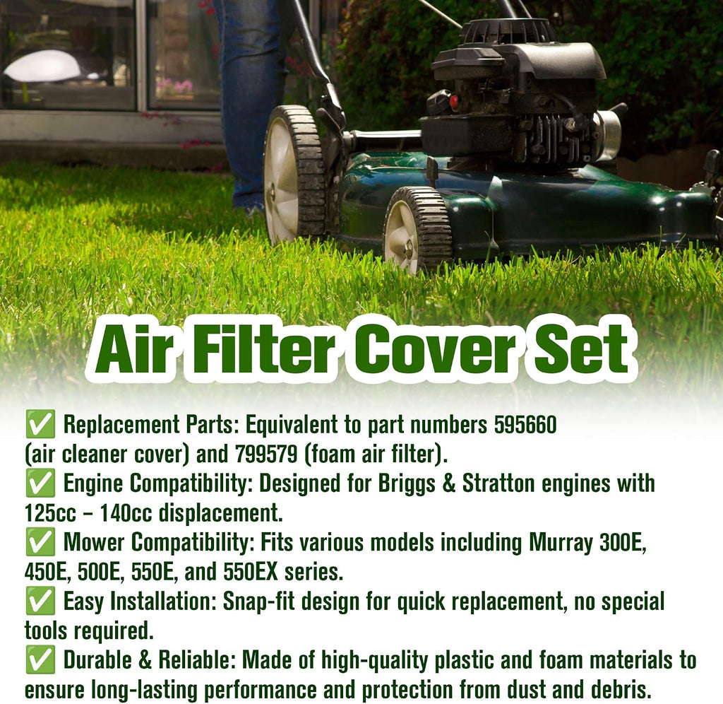 595660 799579 Air Cleaner Cover Filter Replacement for Briggs and Stratton MTD 300E 450E 500E 550E 550EX 125cc to 140cc Replace Most Engine Parts Kit – Exact Fit for Murray Lawn Mower Trimmer Series