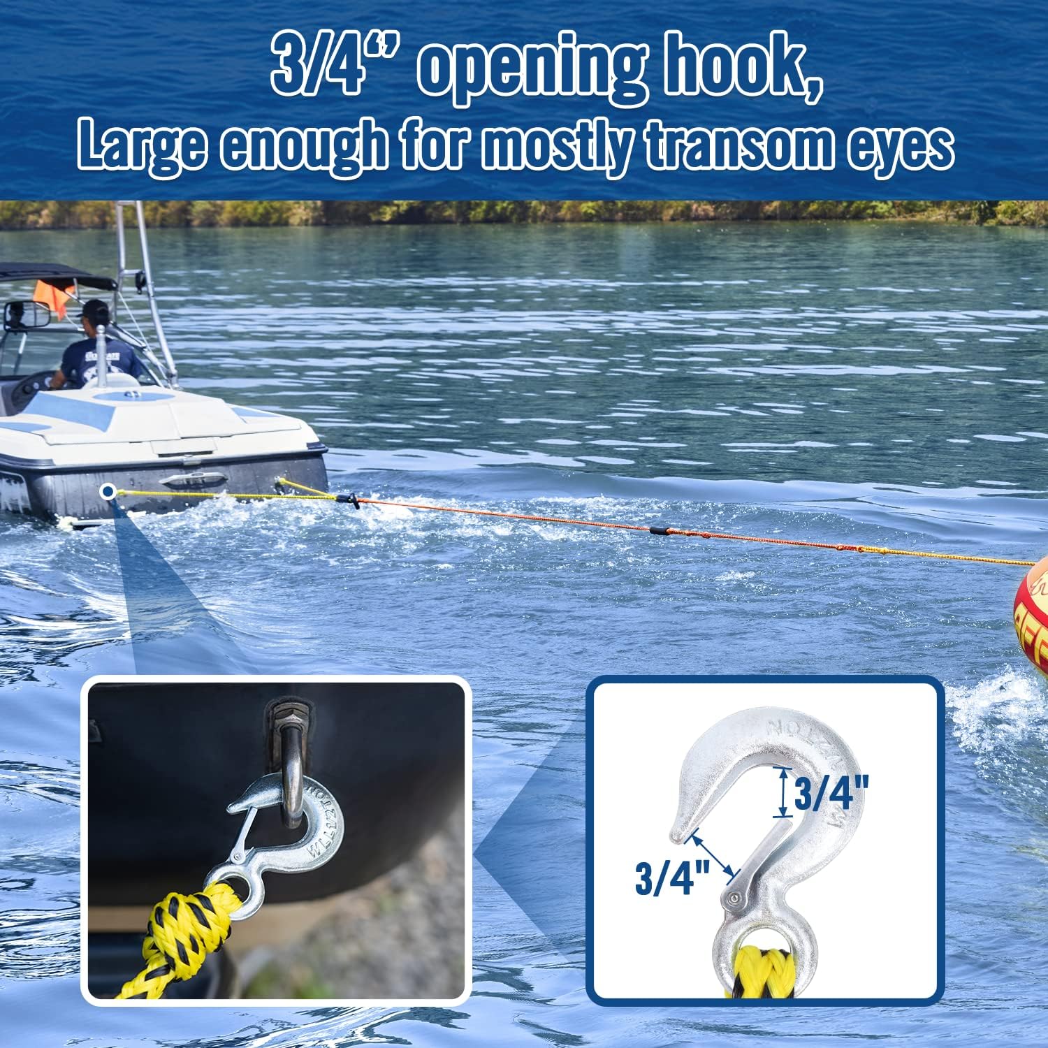 Boat Tow Harness for Tubing Ski Tow Harness for Boat for 4 Riders, Tube Tow Harness with Large Clip Quick Connector