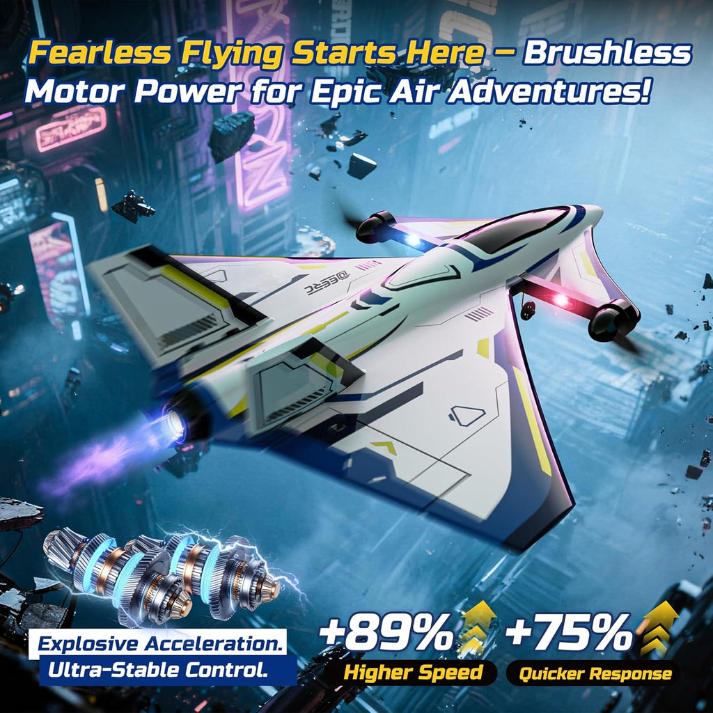 4CH Brushless RC Plane,Sci-Fi Remote Control Jet Hobby Airplane with LED Lights RTF Aerobatic Aircraft Toys,2.4GHz