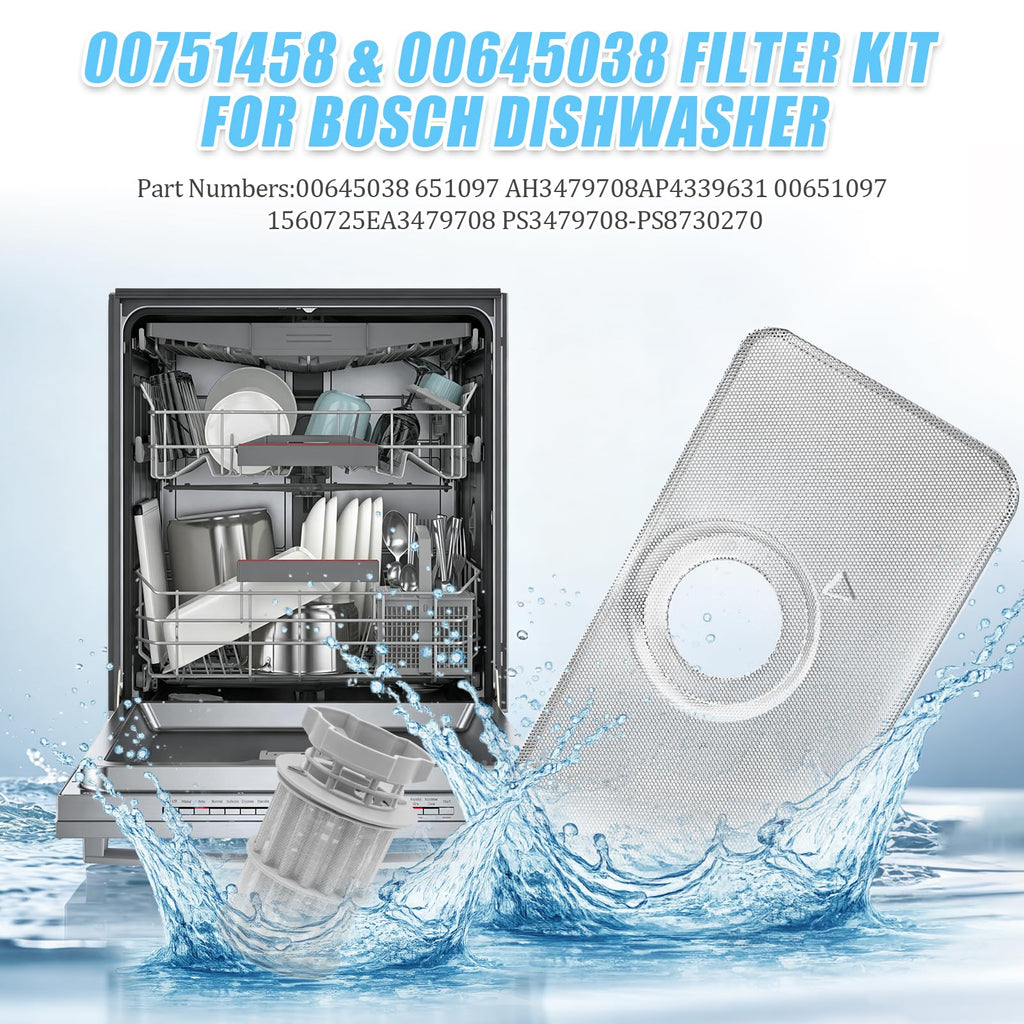 00751458 Fine Filter & 00645038 Micro Filter for Bosch Dishwasher Replaces