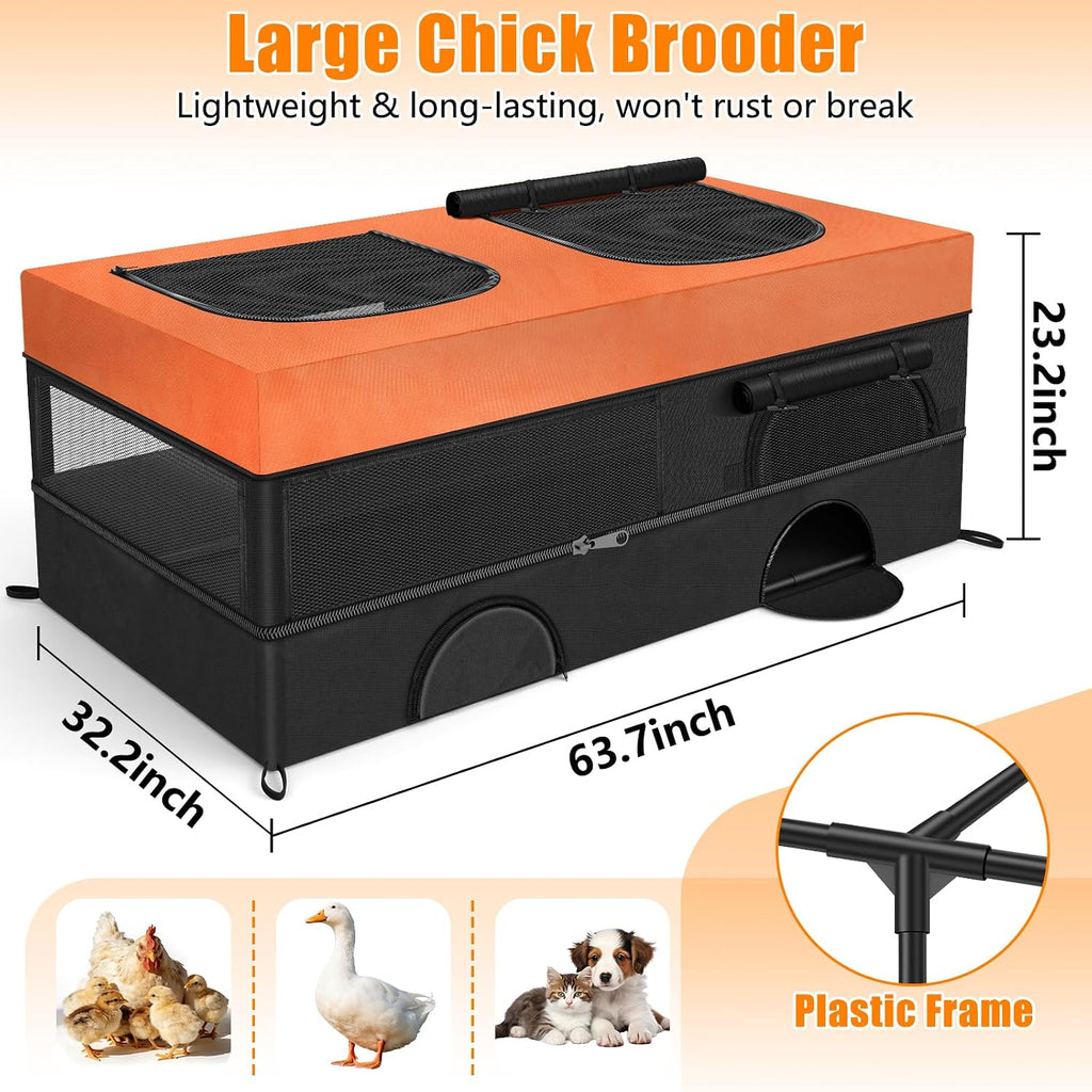 64" Large Chick Brooder Box, Baby Chicken Cage with Removable Roof & Floor
