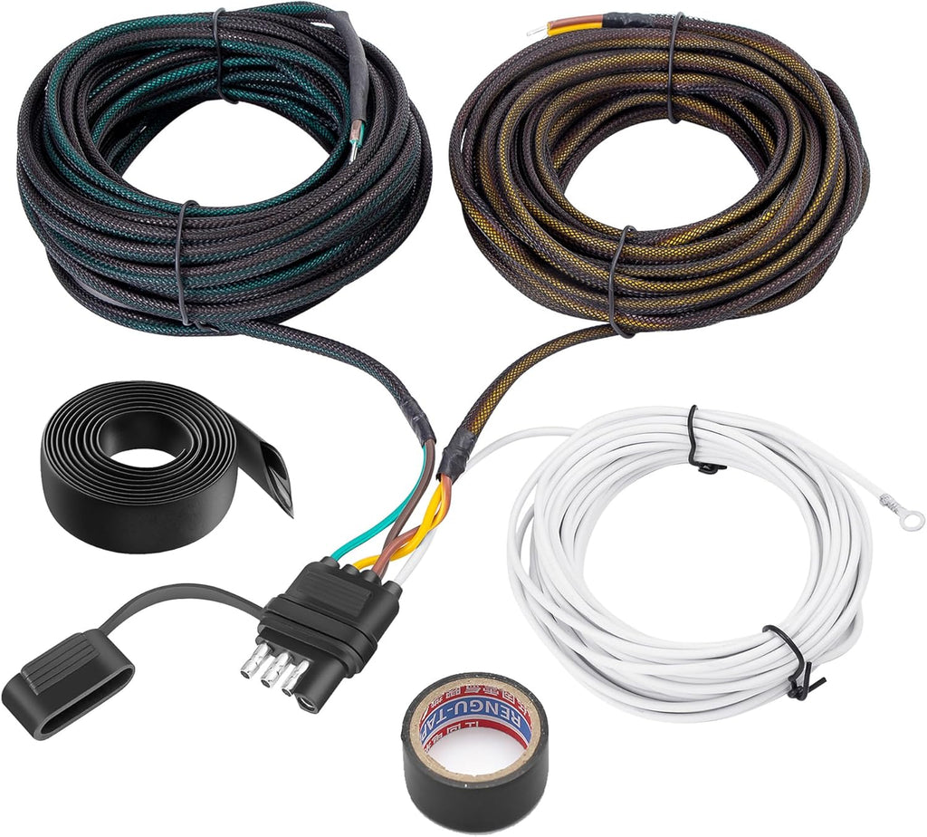 Upgraded 4 Pin 5 Wire Trailer Wiring Harness 26FT for Rewiring Trailer Both-Side Taillights, Pure Copper Wishbond