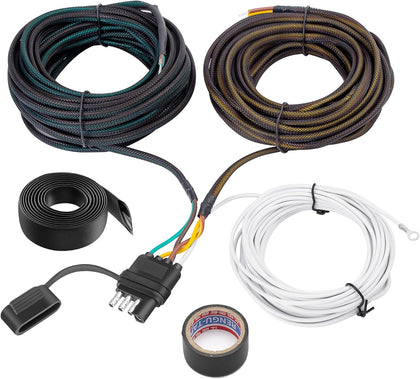 Upgraded 4 Pin 5 Wire Trailer Wiring Harness 26FT for Rewiring Trailer Both-Side Taillights, Pure Copper Wishbond
