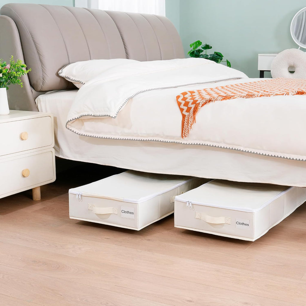 Under Bed Storage with Wheels, 2 Pack Under Bed Storage Containers with Label Holders for Clothes, Shoes and
