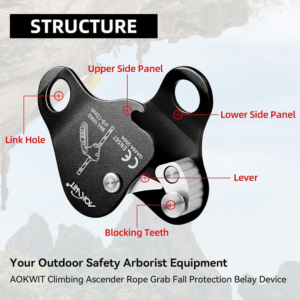 Climbing Ascender Rope Grab Fall Protection Belay Device Tree Climbing Gear Rappelling Equipment Rope Ascender for
