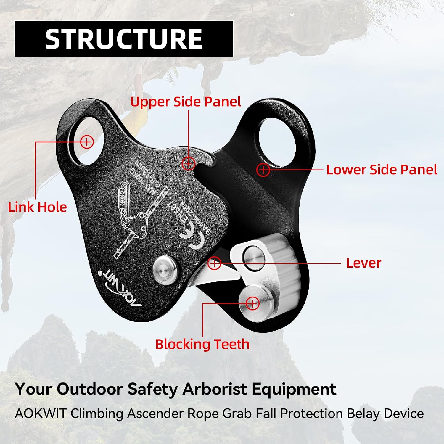 Climbing Ascender Rope Grab Fall Protection Belay Device Tree Climbing Gear Rappelling Equipment Rope Ascender for