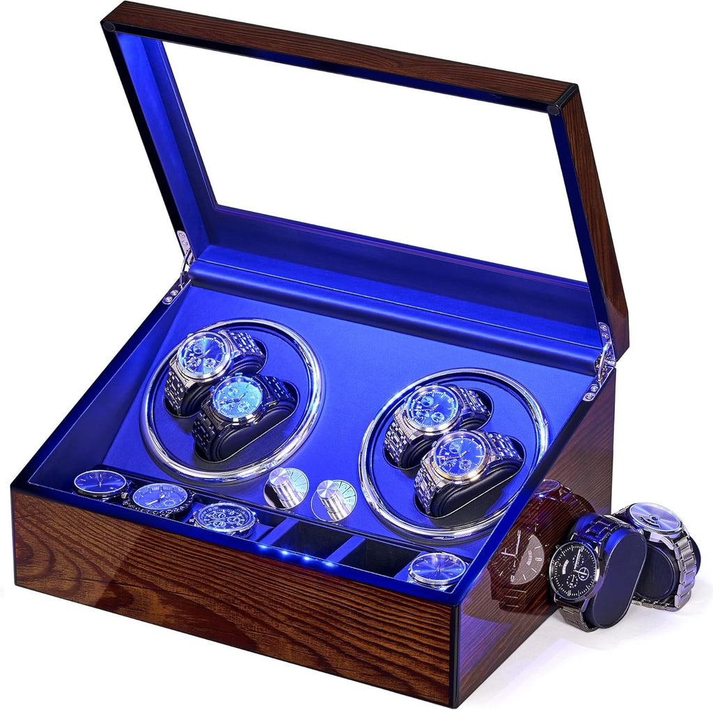 Watch Winders for Automatic Watches, Automatic Watch Winder Box | Watch Spinner with LED Light,4 Watch Winder with