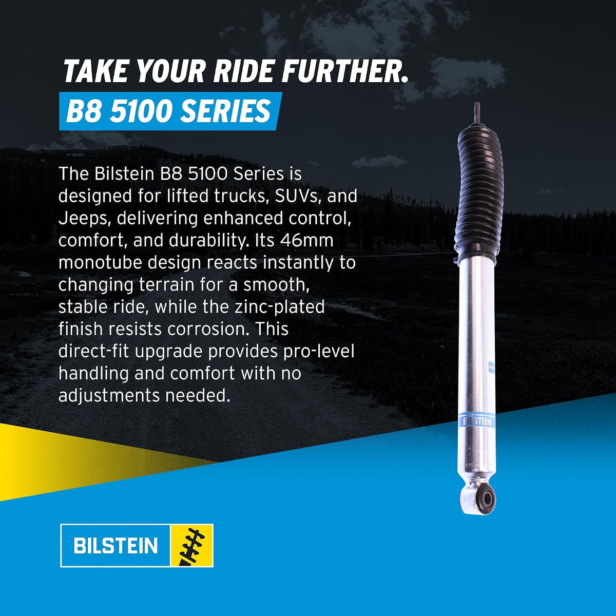 Bilstein Pair of Rear B8 5100 Series Shocks Compatible with 2016-2023 Tacoma with 0-1" Rear Lift | Easy Installation | Smooth Performance | Built to Last