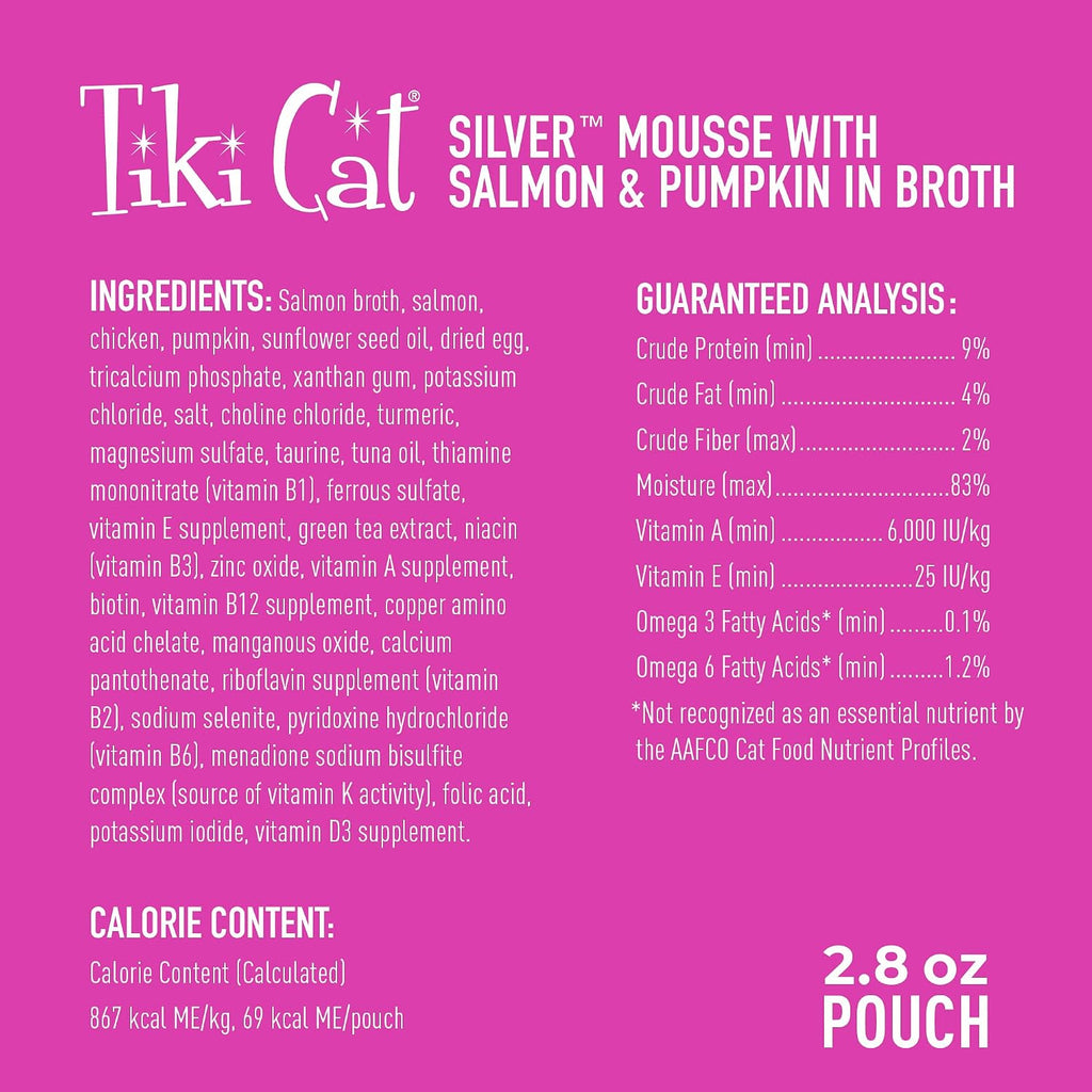 Tiki Cat Silver Mousse Cat Food, Salmon & Pumpkin, 2.8 oz. Pouch (12 Count)