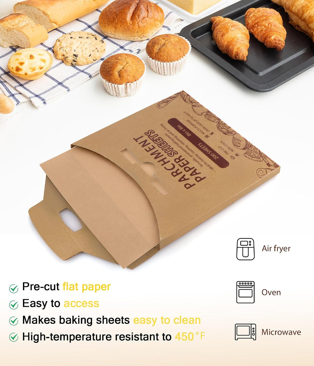 Parchment Paper Sheets Square Baking Paper Precut 12x12 in 200PCS