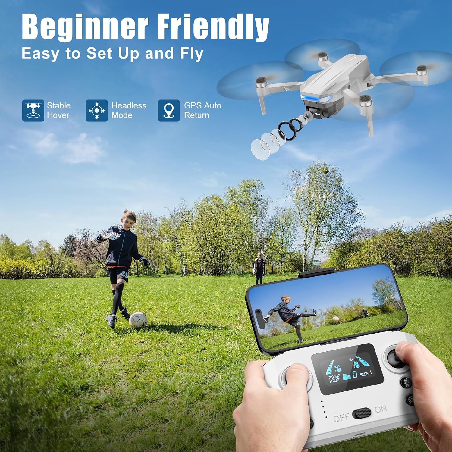 Drones with Camera for Adults 4K, GPS Auto Return, Waypoint Flight, Orbit Fly, GPS Follow, Gesture Control, Foldable