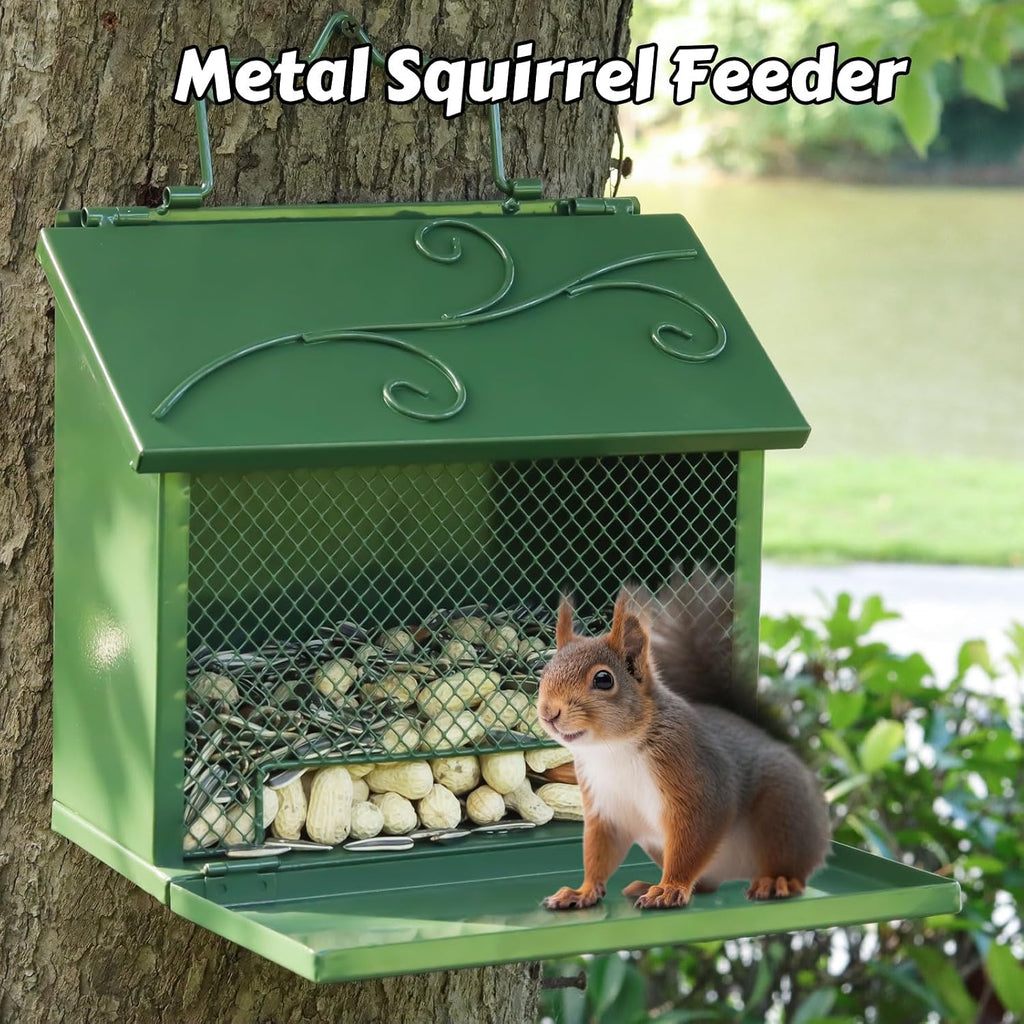 Metal Squirrel Feeder, Squirrel Feeders for Outside Hanging Nesting Box Chipmunk Picnic Table House Outdoors for