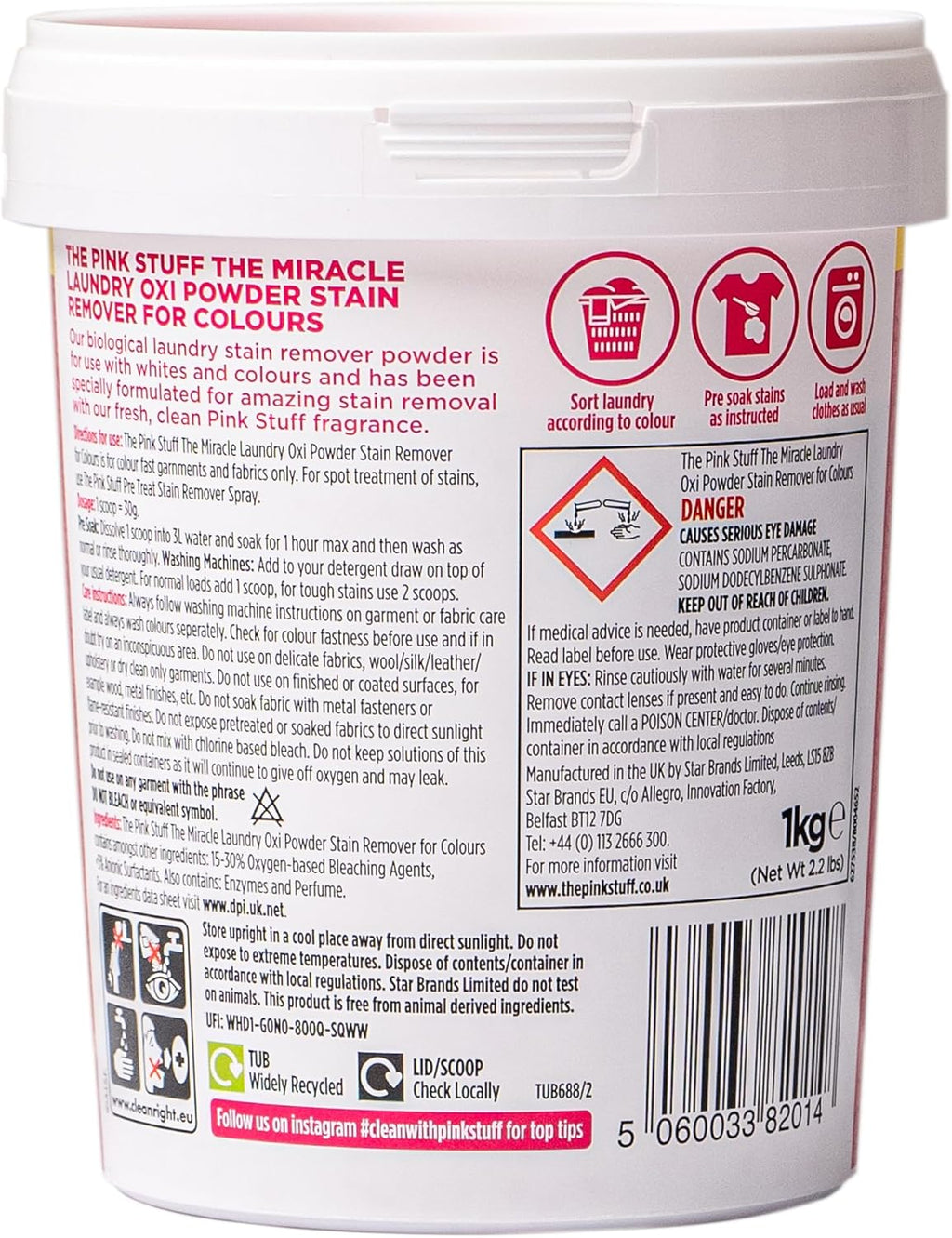 The Pink Stuff Miracle Laundry Powder Stain Remover for Colours, 35.2 Oz
