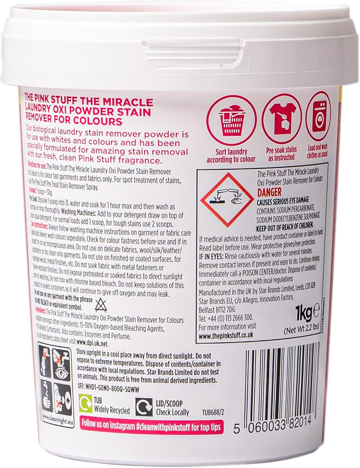 The Pink Stuff Miracle Laundry Powder Stain Remover for Colours, 35.2 Oz