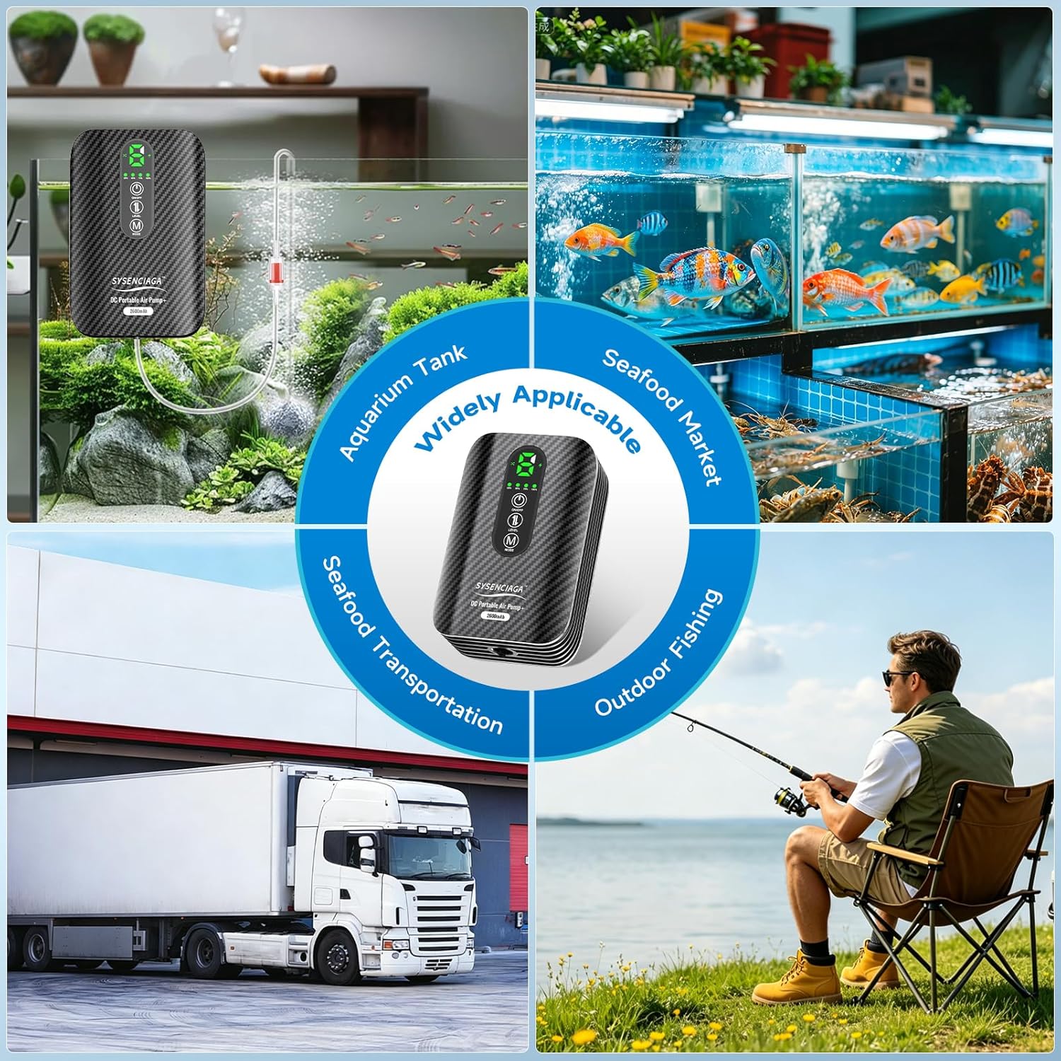 Large Capacity Rechargeable Aquarium Air Pump, Silent Dual Mode Portable Aerator with Universal Clip for Fish Tanks