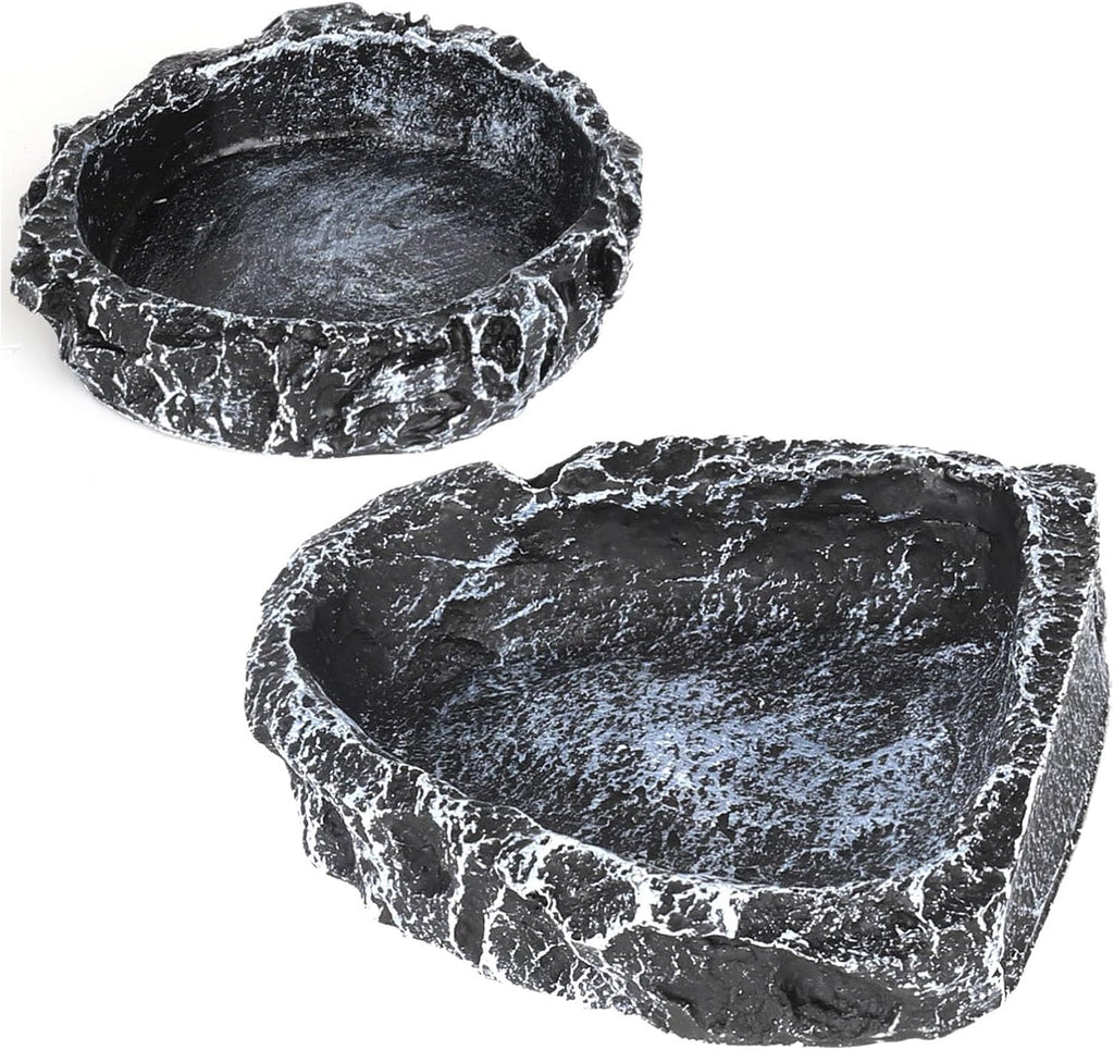 Reptile Water Dish Food Bowl for Bearded Dragon Tank Accessories, Reptile Rock Feeder for Tank 2 Pack Corner Resin