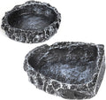 Reptile Water Dish Food Bowl for Bearded Dragon Tank Accessories, Reptile Rock Feeder for Tank 2 Pack Corner Resin