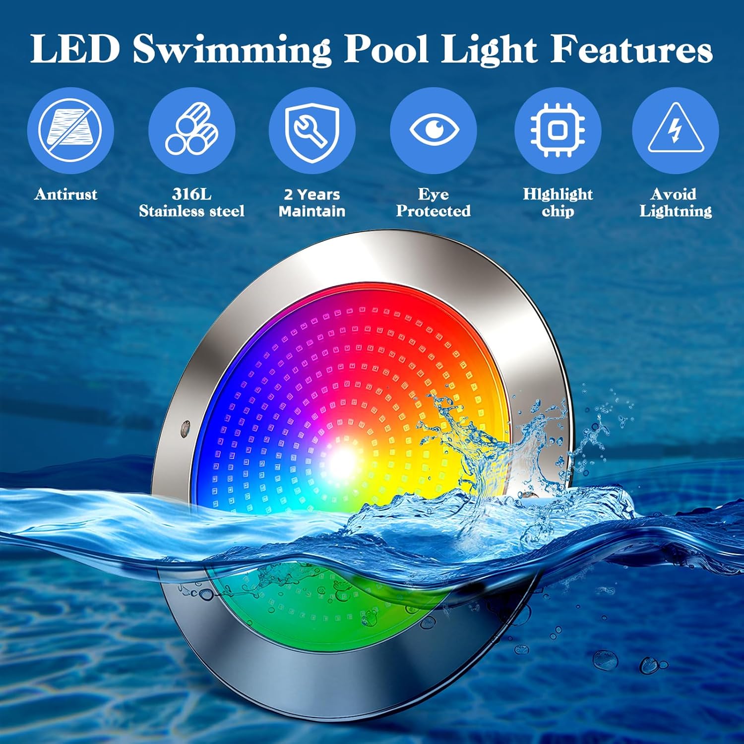 LED Pool Lights for Inground Pool with 3 Control Way (App/Remote/Manual Controller), 54W 10 Inch Color Changing