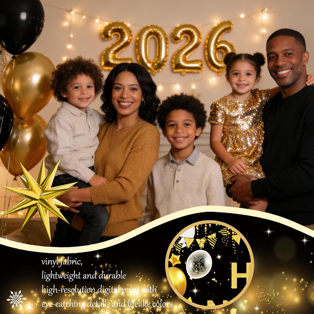 New Year Party Decorations 2026, Happy New Year's Eve Party Supplies Kit, 2026 Gold Black New Year Party Decor with