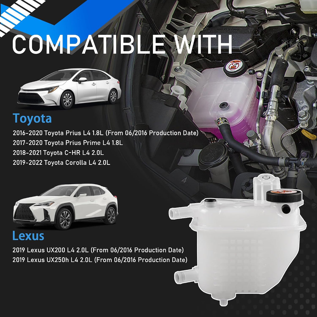 Engine Coolant Reservoir Tank with Cap Compatible with Toyota