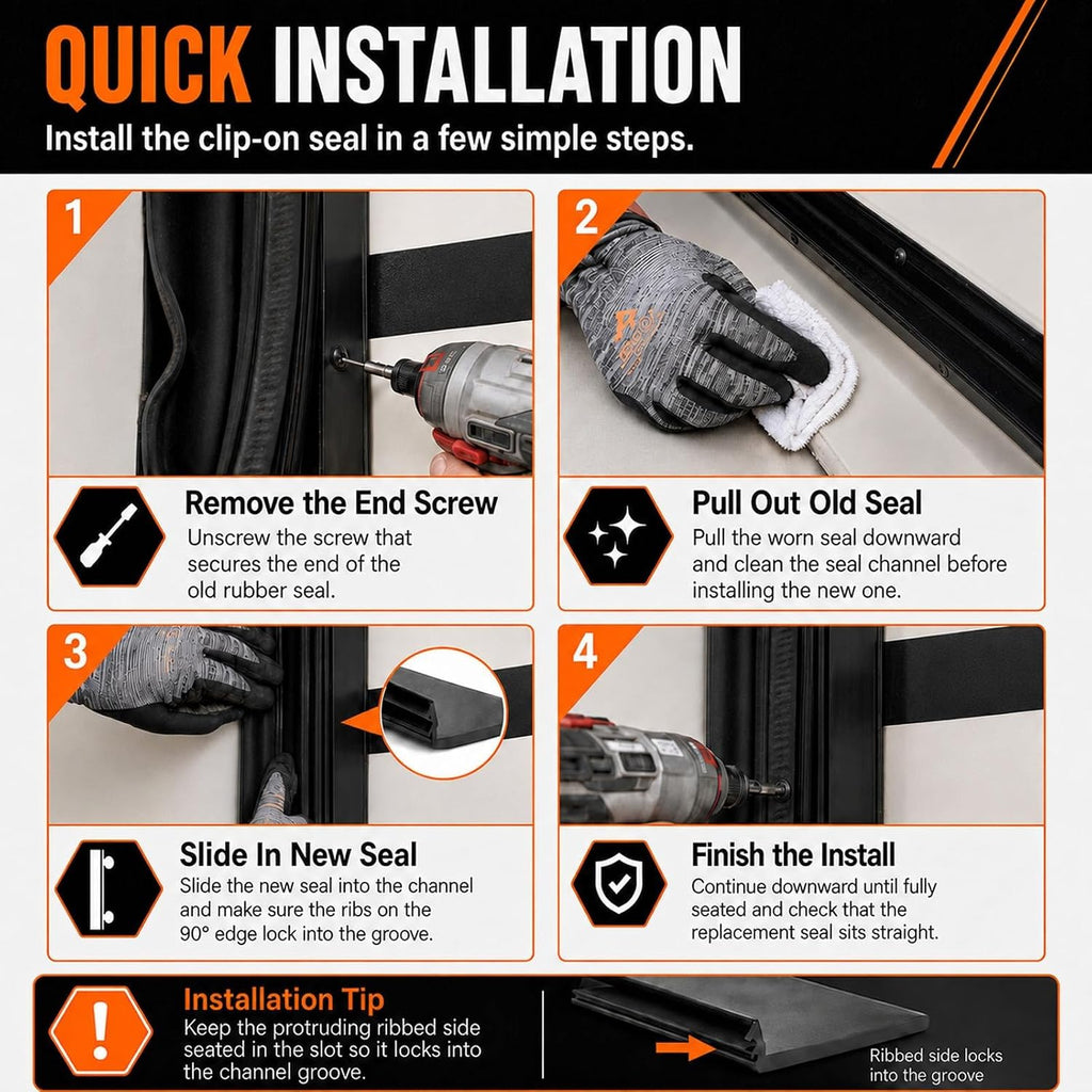 R854056 RV Slide Out Wiper Seal, 1-1/2 in x 25 FT, Clip-On