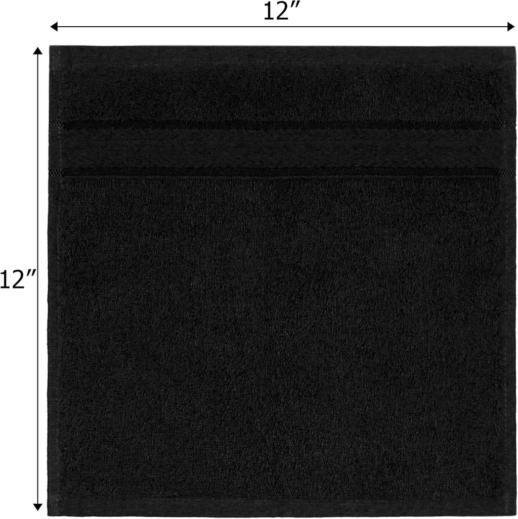 Ultra Soft Washcloths - 12 Pack 100% Ringspun Cotton Facecloth | Large 12x12 inch Black Wash Cloths - Plush 580 GSM