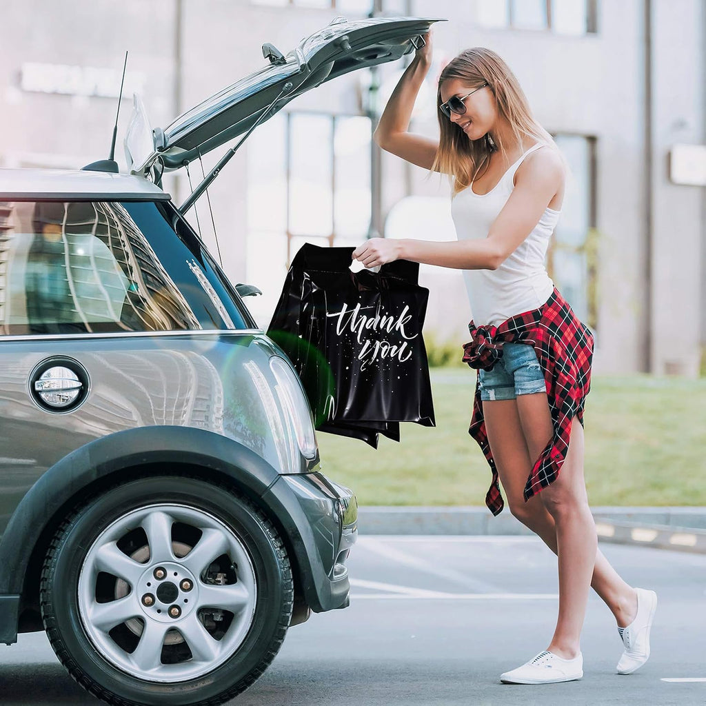 Thank You Poly Mailers with Handle 12x15.5 100 Pcs Easy to Carry | Upgrade Design Shipping Bags Envelopes for Clothes