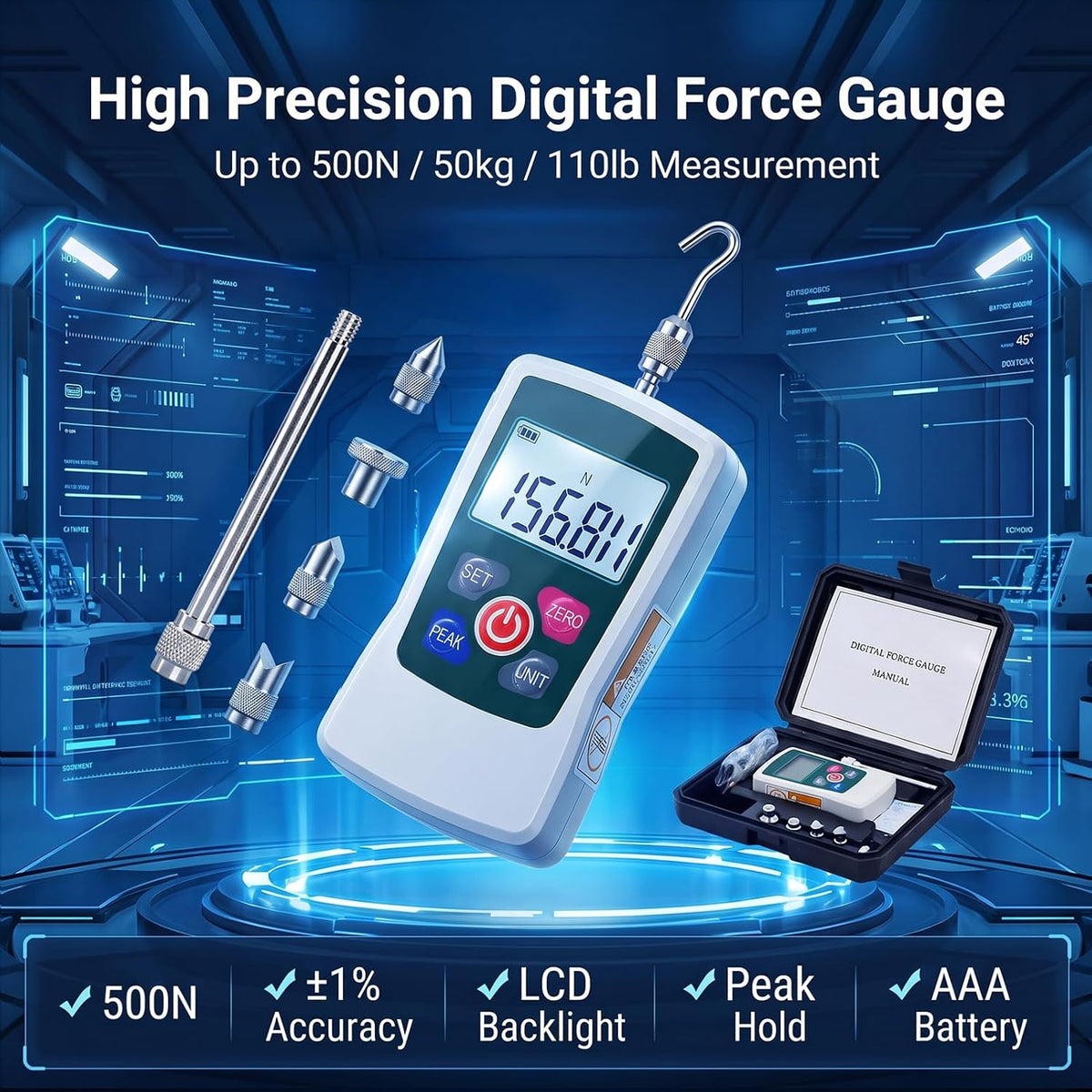 500N Digital Force Gauge, Trigger Pull Gauge for Tension & Compression Test