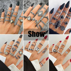 Vintage Silver Knuckle Rings Set for Women Men, Chunky Rings Aesthetic Snake Grunge Stackable Gothic Ring Adjustable