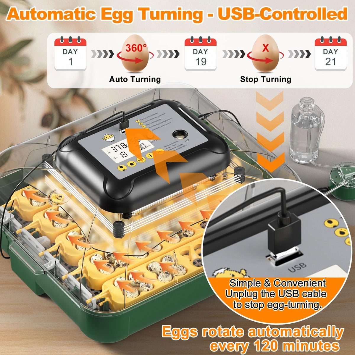 125 Egg Incubator for Hatching Eggs with Automatic Egg Turning, Temperature & Humidity Display, Hatch Day Countdown