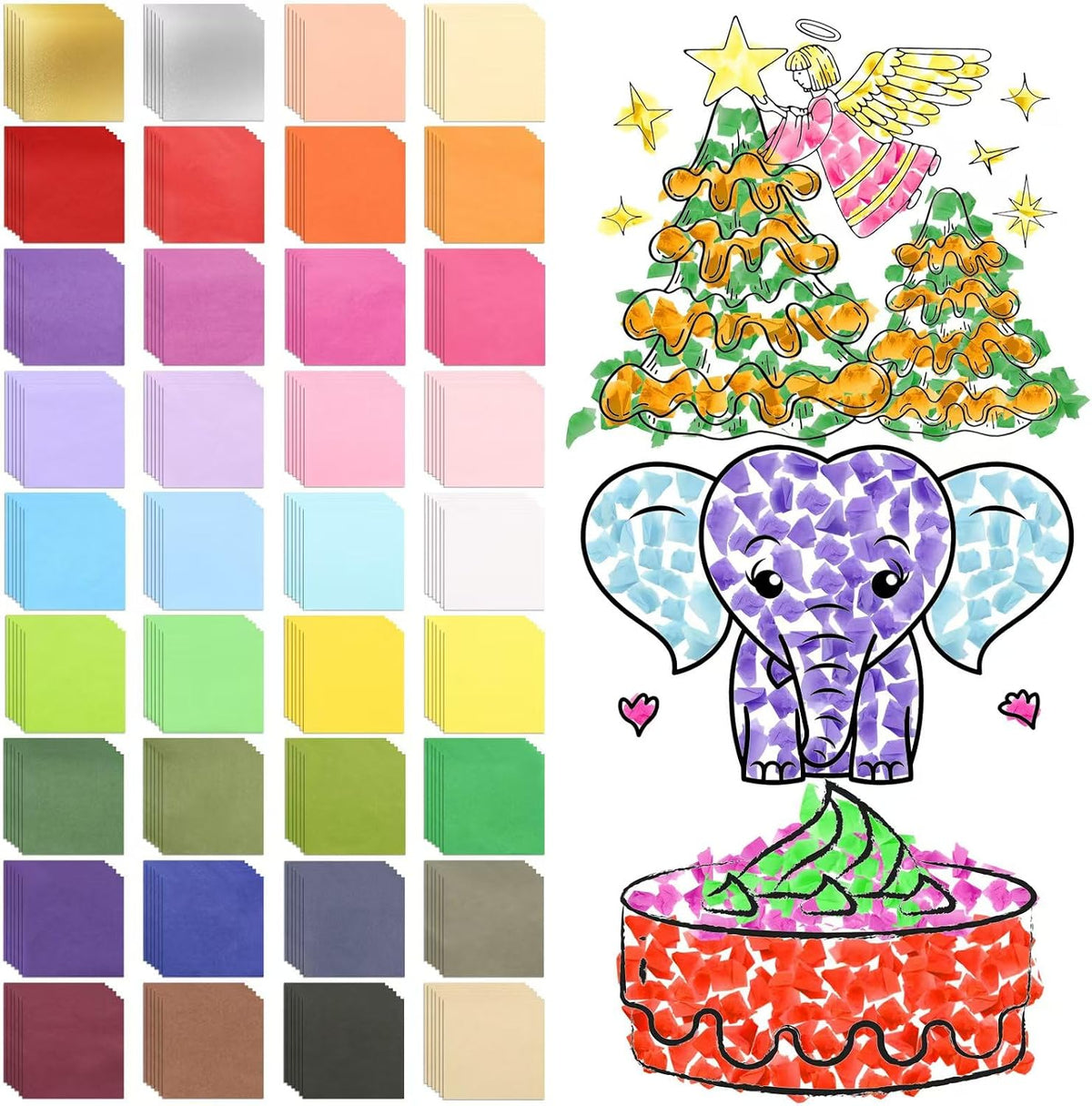 10800 PCS 1 Inch Tissue Paper Squares 36 Assorted Colors