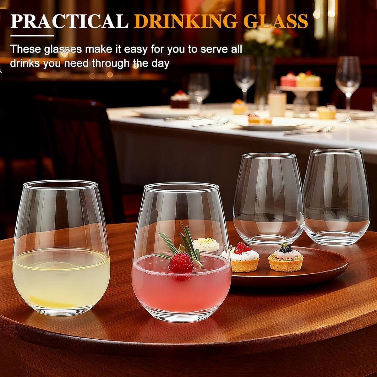 Stemless Wine Glasses Set of 12,16oz Crystal Red Wine Glass