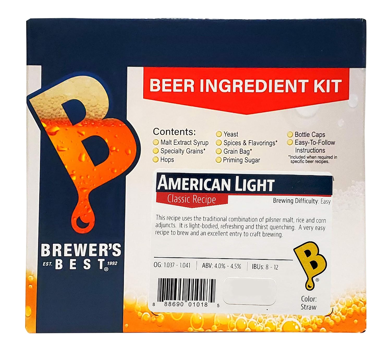 Brewer's Best - 1018 - Home Brew Beer Ingredient Kit (5 Gallon), (American Light) Yellow