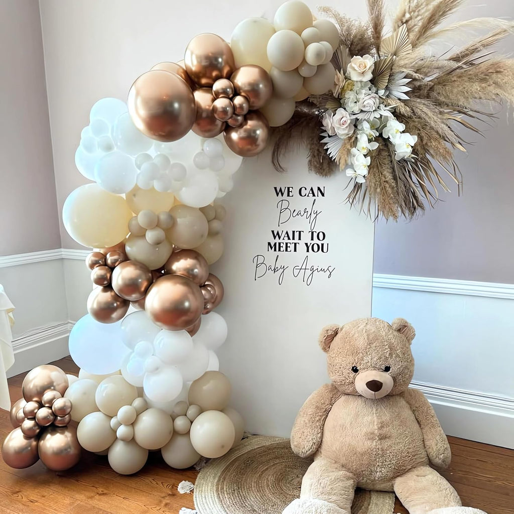 White Sand Metallic Champagne Gold Balloons Garland Arch Kit,152PCS White Neutral Balloons with Clear Balloons for