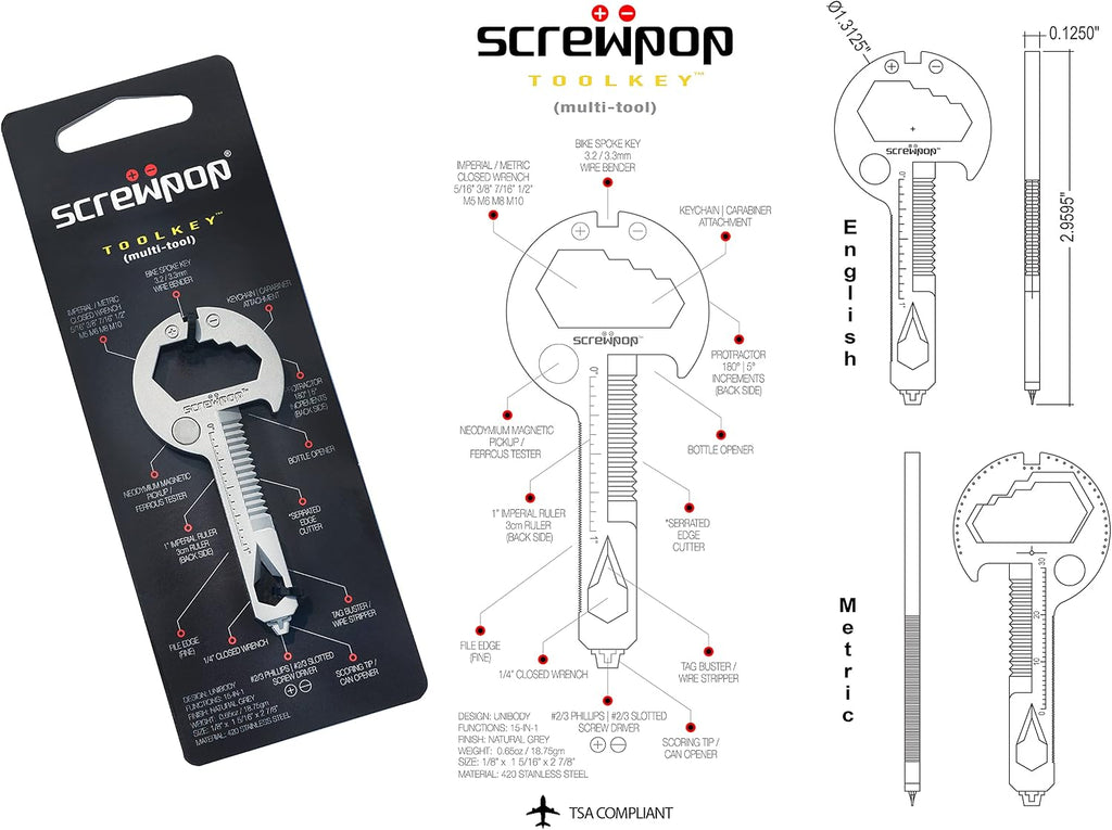 Toolkey 15-in-1 Multi-Tool Ultra Thin Lightweight for Keychain and Carabiner Stainless Steel Silver