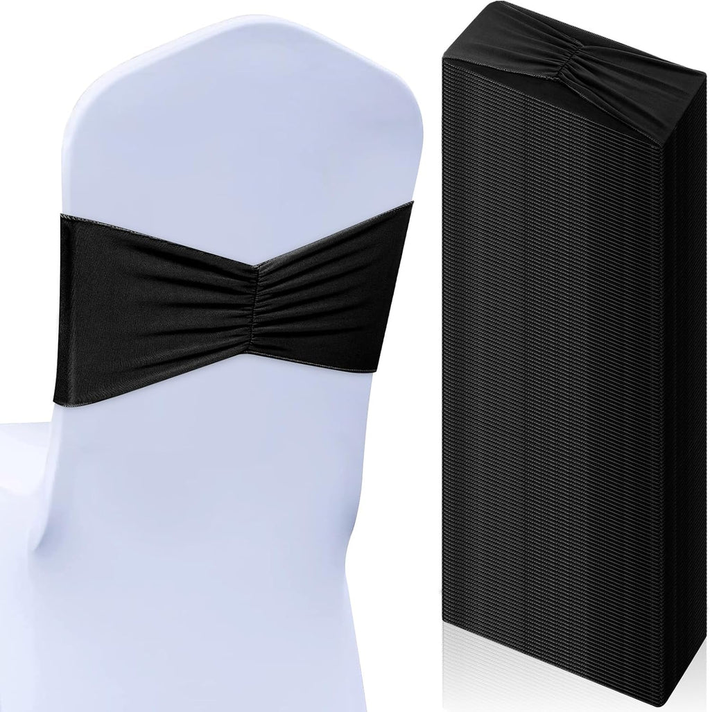 50 Pcs Spandex Chair Sashes Bows Stretch Chair Bands, Black