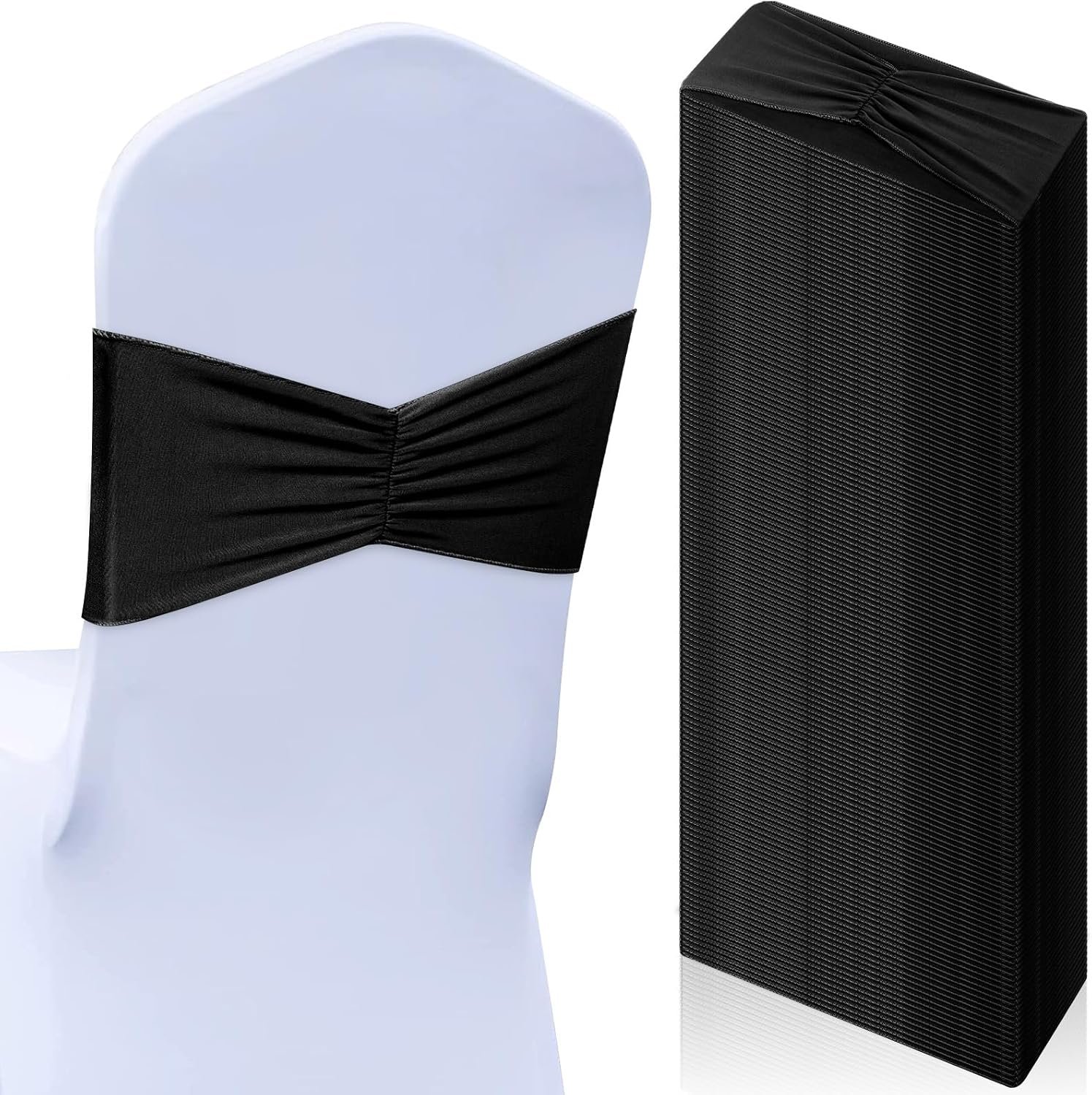 50 Pcs Spandex Chair Sashes Bows Stretch Chair Bands, Black