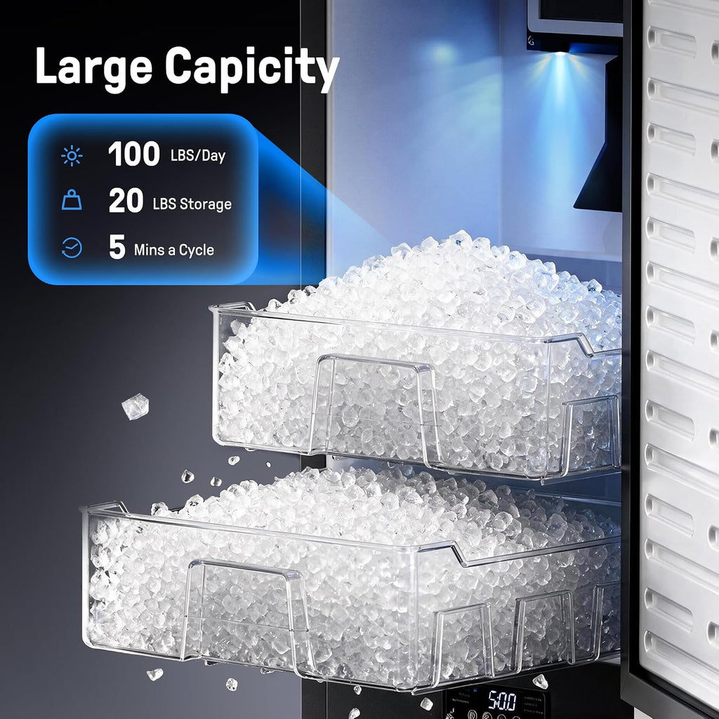 Undercounter Nugget Ice Maker 100lb/24H for Home Bar RV