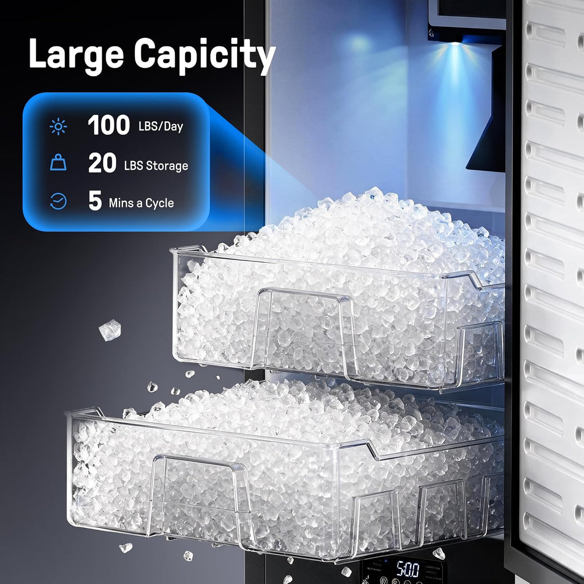 Undercounter Nugget Ice Maker 100lb/24H for Home Bar RV