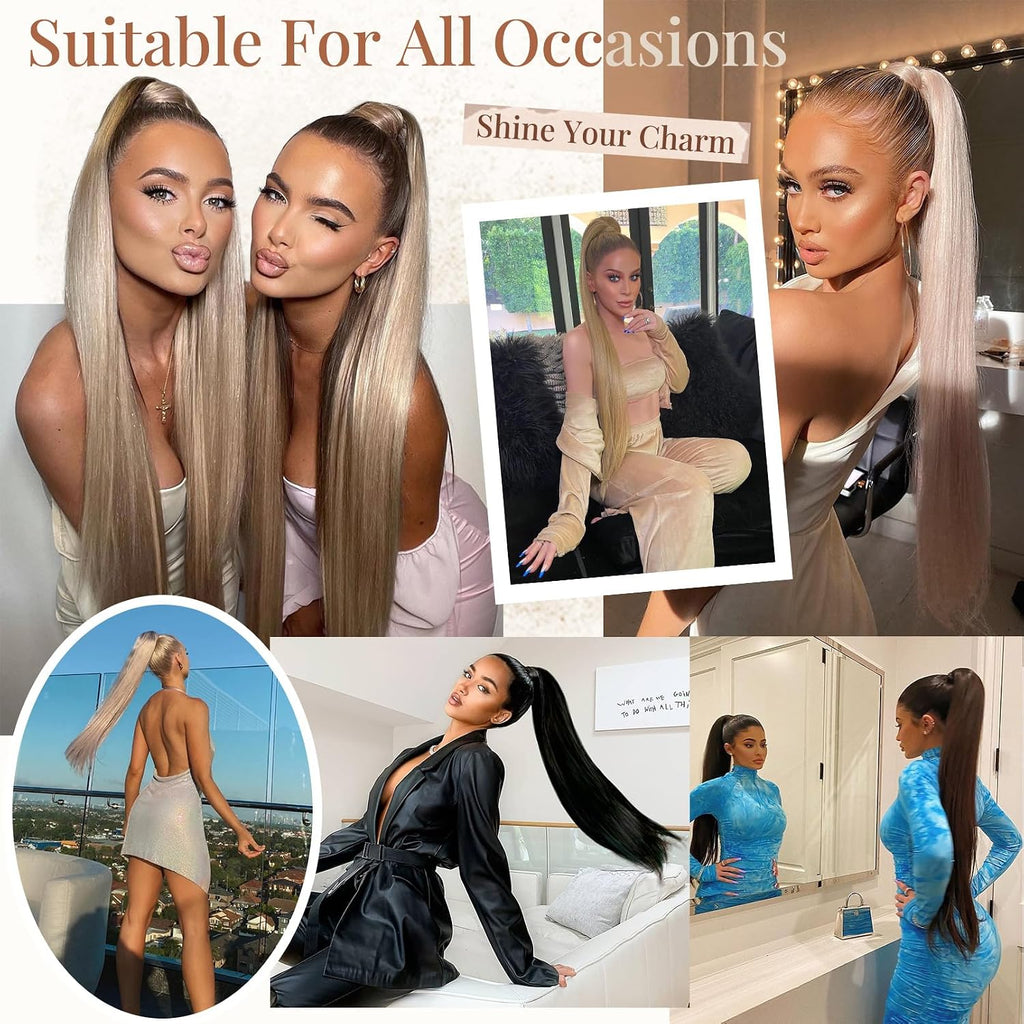 Ponytail extension, 36 Inch Long Straight Drawstring Ponytail Synthetic Hairpieces Fake Pony Tails Natural Soft Clip
