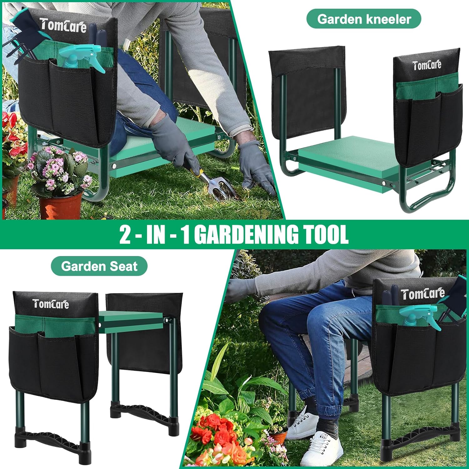 Garden Kneeler and Seat 10.64” Wider Larger Soft Kneeling Pad Garden Bench with 2 Large Tool Pouches Heavy Duty